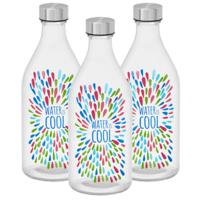 Vivalto Waterfles / drinkfles Summer - 6x - glas - transparant - met RVS dop - 1000 ml