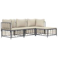 vidaXL 4-delige Loungeset met kussens poly rattan antracietkleurig