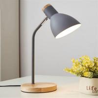 E27 Button Switch Wood Table Lamp Metal Shade Desk Light Bedside Reading Book Light Home Decor Light Source:9W Led White Light(Gray)
