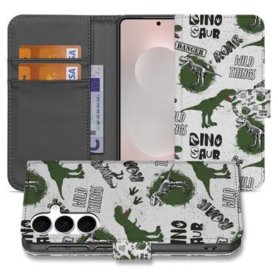 Samsung Galaxy S25 FE Portemonnee Hoesje Met Pasjes Dino Print PU Leer