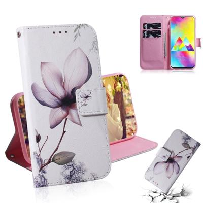Magnolia bloem patroon gekleurde tekening horizontale Flip lederen case voor Galaxy M20 met houder & card slots & portemonnee