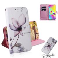 Magnolia bloem patroon gekleurde tekening horizontale Flip lederen case voor Galaxy M20 met houder & card slots & portemonnee