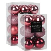 Kerstballen - 28x st - 5 en 6 cm - roze - kunststof - kerstversiering