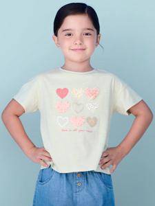 Meisjes-T-shirt met frisou-animatie en iriserende details amandelgroen