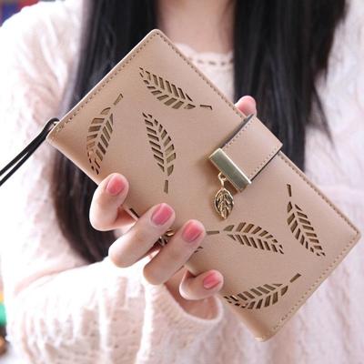 Lange gouden holle bladeren Coin Purse kaarthouders portemonnee voor vrouwen (abrikoos)