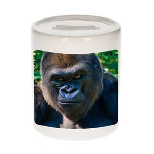 Dieren foto spaarpot stoere gorilla 9 cm - gorilla apen spaarpotten jongens en meisjes   -