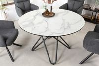 Ronde eettafel ELLIPSE 120cm marmer witte keramische haarspeldpoten gemaakt in Italië - 42369