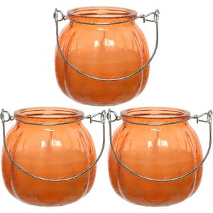 3x citronella kaarsen in glas - 15 branduren - D8 x H8 cm - oranje