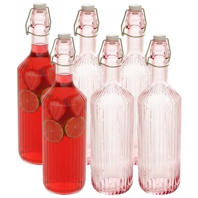 Secret de Gourmet Beugelfles / Weckfles - 6x - roze glas - luchtdicht - 1 liter - waterfles