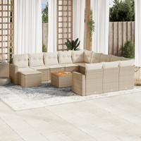 13-delige Loungeset met kussens poly rattan beige