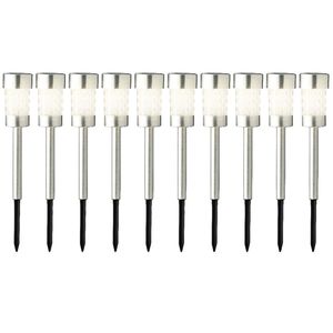 10x stuks solar prikspots/tuinspots - rvs - H26 cm - warm wit