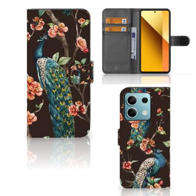 Xiaomi Redmi Note 13 5G | Telefoonhoesje | Met pasjeshouder | Pauw met Bloemen
