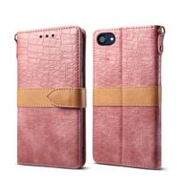 iPhone 7 & 8 tweekleurig Krokodil structuur PU leren Flip Hoesje met houder, draagriem en opbergruimte voor pinpassen & geld (roze)