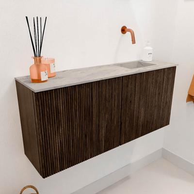 Toiletmeubel Mondiaz Joya Dlux | 90 cm | Meubelkleur Walnut | Faye wastafel Glace Wasbak Rechts | Zonder kraangat(en)