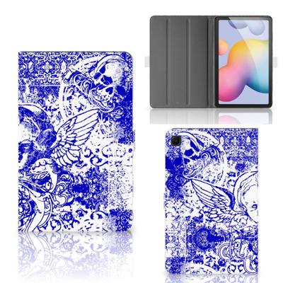 Tablettasje Samsung Galaxy Tab S6 Lite | S6 Lite (2022) Angel Skull Blauw Tablettasje Samsung Galaxy Tab S6 Lite | S6 Lite (2022) Angel Skull Blauw