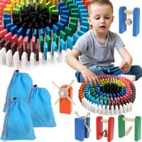 Kruzzel Domino spel - 1080x stenen - hout - multicolor - domino stenen - thumbnail