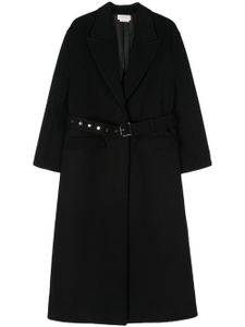 Alexander McQueen manteau long en laise mélangée à taille ceinturée - Noir