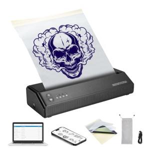 VEVOR Tattoo Transfer-sjabloonprinter, draadloze Bluetooth-tatoeage-sjabloonprinter met 10 stuks transferpapier en stoffen zak, draagbare tattoo-printer voor Android en iOS-telefoon