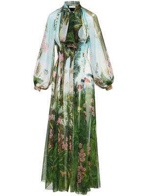 Oscar de la Renta robe longue à fleurs - Vert