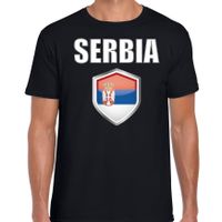 Servie landen supporter t-shirt met Servische vlag schild zwart heren - thumbnail