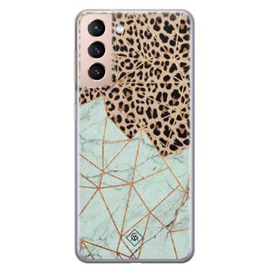Samsung Galaxy S21 siliconen hoesje - Luipaard marmer mint