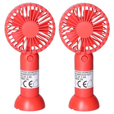 Mini ventilator/handventilator - 2x - 8 x 5 x 16 cm - Rood - Verkoeling in zomer