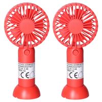 Mini ventilator/handventilator - 2x - 8 x 5 x 16 cm - Rood - Verkoeling in zomer