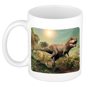 Dieren foto mok stoere t-rex dinosaurus - dinosaurussen beker wit 300 ml