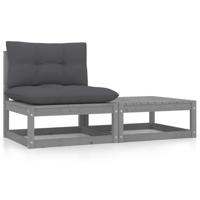 2-delige Loungeset met kussens massief grenenhout grijs