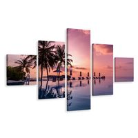 Schilderij - Zonsondergang in paradijs, Oceaan, 5 luik, Premium print - thumbnail