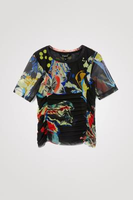 Slim fit T-shirt met plooien - BLACK - XL