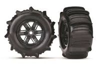 Tires & wheels, assembled, glued (SCT Split-Spoke satin chrome, beadlock style wheels, paddle tires, foam inserts) (2) (4WD front/rear, 2WD rear on...