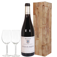 Cotes Du Rhone wijn en 2 wijn glazen - thumbnail