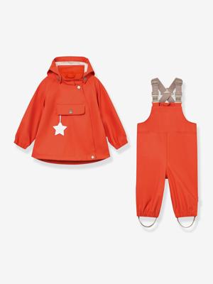 Regenset: waterdichte jas & broek salopet baby MATWAINIS MINI A TURE terracottategel