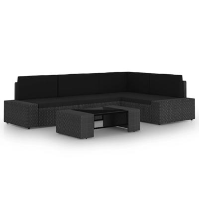 5-delige Loungeset met kussens poly rattan zwart