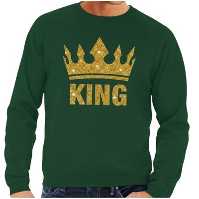 Koningsdag verkleed sweater heren - groen - King - glitter goud - kroon