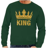 Koningsdag verkleed sweater heren - groen - King - glitter goud - kroon