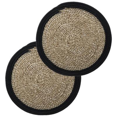 Secret de Gourmet Tafel Placemat - Set van 10x stuks - zeegras naturel/zwart - rond - 39 cm - Onderl