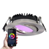 Rome smart inbouwspot - IP44 waterdicht - 6 Watt 480 lumen - Kantelbaar - Lage inbouwdiepte 27mm - Wifi + Bluetooth - RGBWW - Google Home, Amazon Alexa en Siri - RVS - Voor binnen en buiten
