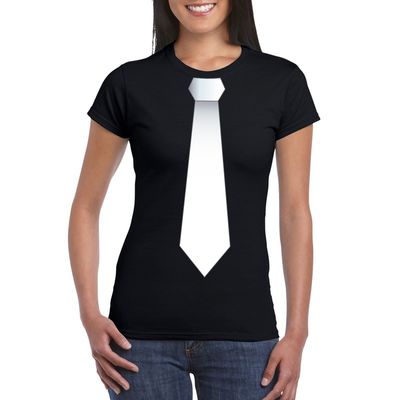 Zwart t-shirt met witte stropdas dames