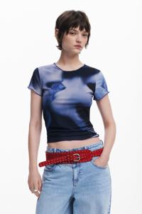 T-shirt met korte mouwen en kusafbeelding - BLUE - L