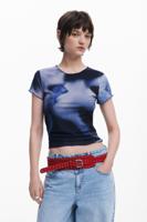 T-shirt met korte mouwen en kusafbeelding - BLUE - L