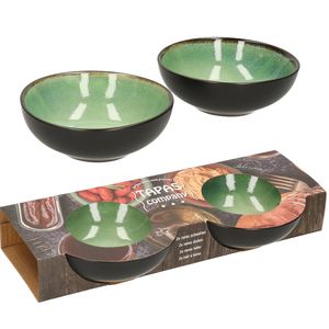 Svenska living tapas schaaltjes - 2x - zwart/groen - aardewerk - 12 x 4 cm - Snack en tapasschalen