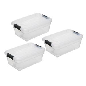5Five opberg kist met deksel - 3x - Box - 4 liter - 29 x 19 x 12 cm - kunststof - transparant