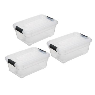 5Five opberg kist met deksel - 3x - Box - 4 liter - 29 x 19 x 12 cm - kunststof - transparant