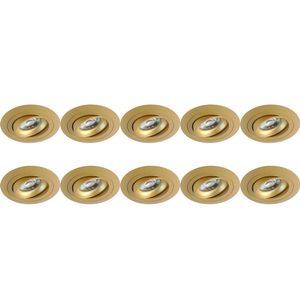 Spot Armatuur 10 Pack - Pragmi Alpin Pro - GU10 Inbouwspot - Rond - Goud - Aluminium - Kantelbaar - Ø92mm