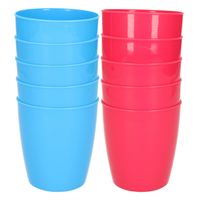 20x stuks onbreekbare kunststof drinkglazen 300 ML in het blauw en roze