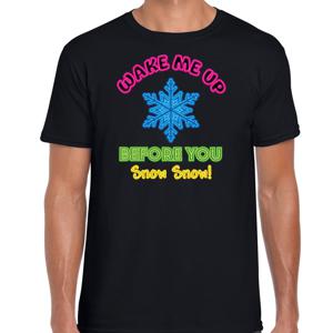 Apres ski t-shirt voor heren - wake me up before you snow snow - zwart - wintersport