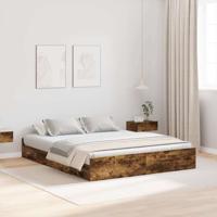 Opbergbedframe met lade Gerookt eiken 135 x 190 cm Bewerkt hout