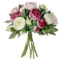 Mica Decorations Ranunculus/ranonkel boeket - roze - kunstbloemen - 22 cm - bruidsboeketten